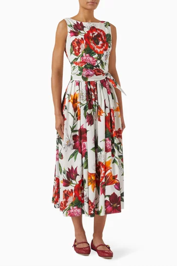 Floral-print Midi Dress in Poplin