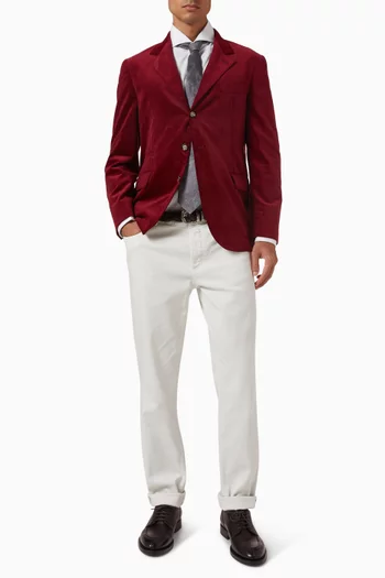 جاكيت بتصميم مقسم قماش قطني مخملي مضلع