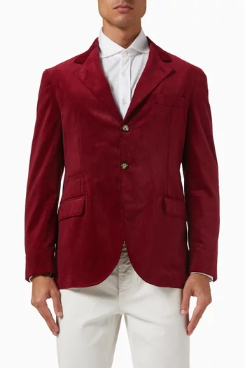 جاكيت بتصميم مقسم قماش قطني مخملي مضلع