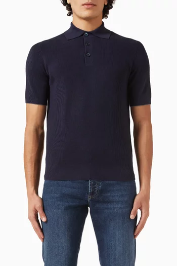 تي شيرت بولو بنسيج مضلع من القطن