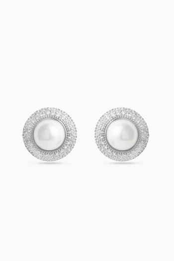 Pearl Stud Earrings in Silver-plated Brass