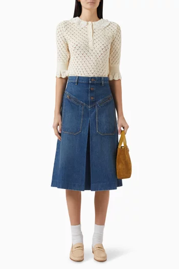 تنورة متوسطة الطول بفتحة دينم