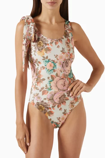 Knotted Floral One-piece Swimsuit
