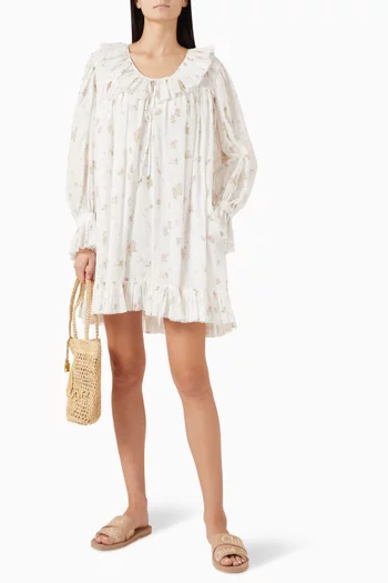 Gathered Mini Dress in Cotton Voile