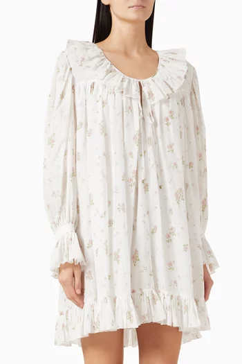 Gathered Mini Dress in Cotton Voile