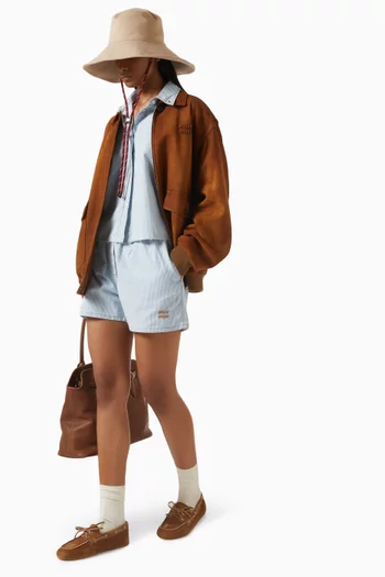 Striped Bermuda Shorts in Chambray Denim