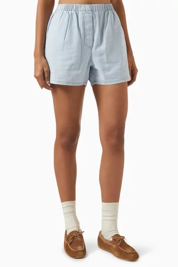 Striped Bermuda Shorts in Chambray Denim