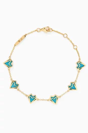 My Heart Turquoise 6 Hearts Bracelet in 18kt Gold