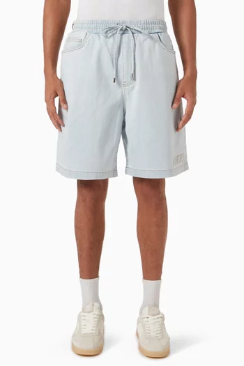 3D Drawstring Pocket Shorts in Denim