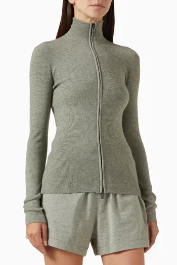 Logo Zip Jacket in Rib-knit