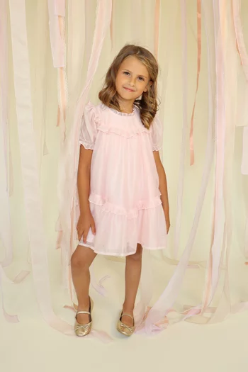 فستان بأكمام منفوخة وحافة بكشكش 