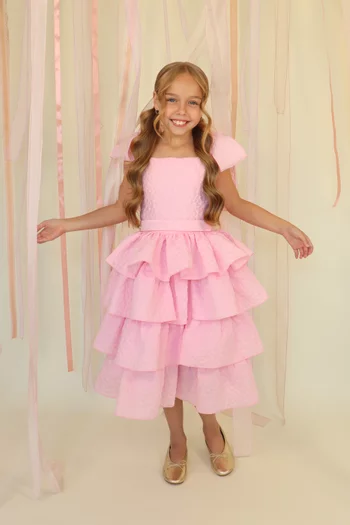 Tie-detail Ruffled Textured Dress