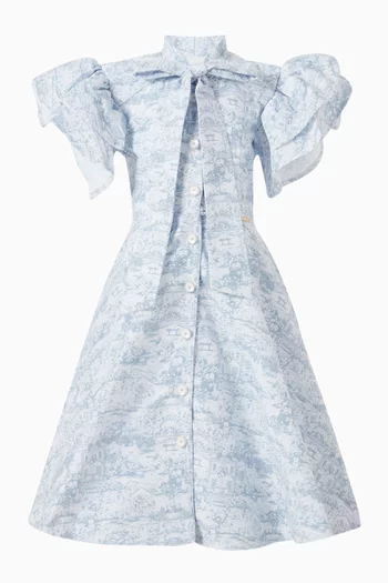 فستان مزين بعقدة وطبعة