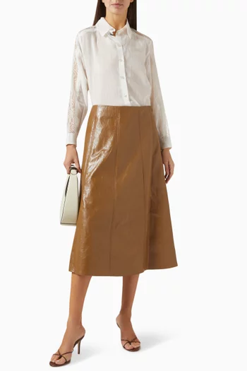 تنورة متوسط الطول بقصة واسعة تويل لامع