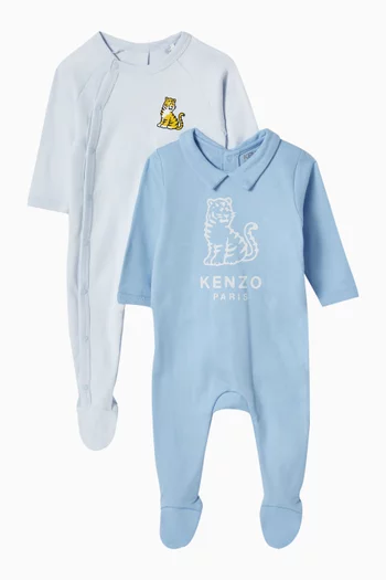 طقم بيجاما قطعة واحدة بشعار زهور بوكي قطن، قطعتان