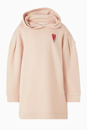 Heart Motif Hoodie Dress in Cotton Fleece