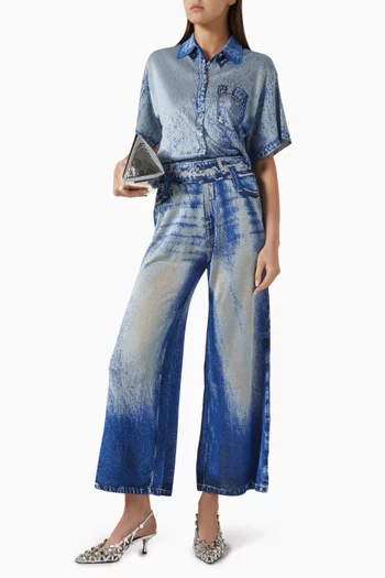 Asher Oversized Denim-print Polo Shirt