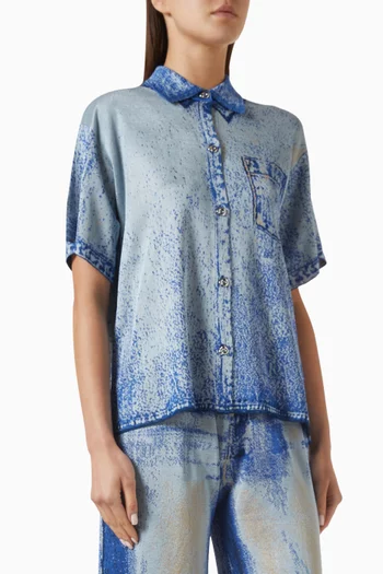 Asher Oversized Denim-print Polo Shirt