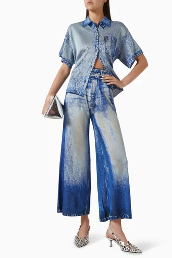 Aria Denim-print Wide-leg Pants