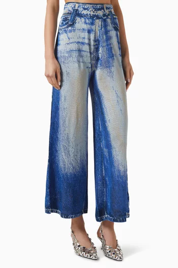 Aria Denim-print Wide-leg Pants