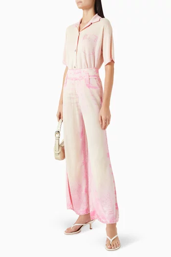Aria Denim-print Wide-leg Pants