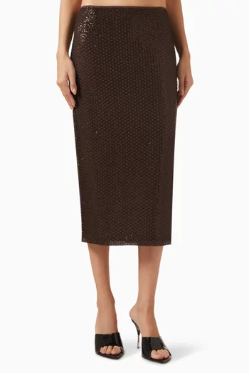 تنورة متوسطة الطول مطرزة بالترتر جيرسيه