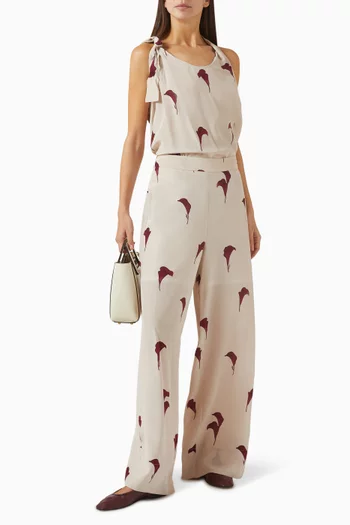 Iva Printed Pants in Silk Crepe de Chine