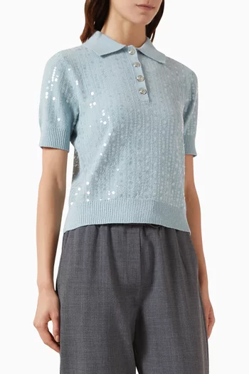 Diadema Sequin-embellished Polo Shirt in Cotton Blend