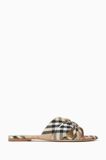 Check Cabana Slides in Linen Blend