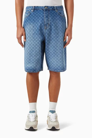 Laser Monogram Bermuda Shorts in Denim