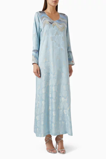 Embroidered Abstract Jalabiya in Silk Jacquard