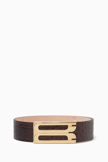 Jumbo Frame Belt in Croc-embossed Leather