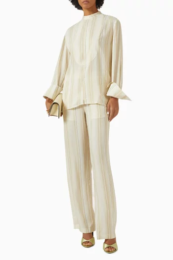 Stripe Bib-style Blouse in Viscose-silk