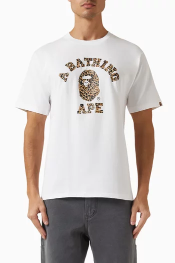 Wild Leopard Pattern College T-shirt in Cotton