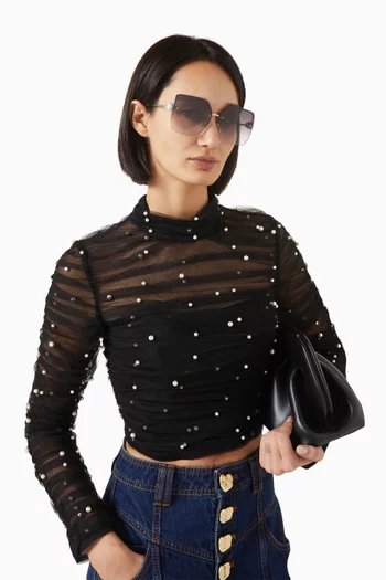 نظارة شمسية مزين بلؤلؤ بتصميم فراشة وإطار معدن