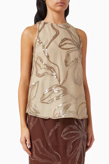 بلوزة مطرزة بالترتر حرير