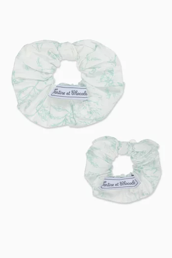 Printed Scrunchie in Cotton, Set of 2