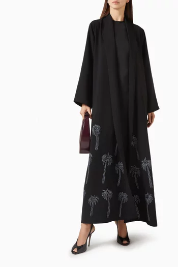 Palm Tree Embroidered Abaya in Polycrepe