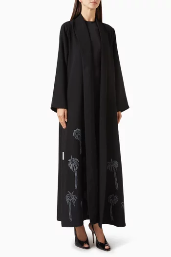 Palm Tree Embroidered Abaya in Polycrepe