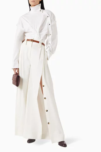 قميص بياقة غير متماثلة مزيج قطن