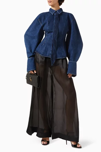 قميص بأكمام منفوخة دينم