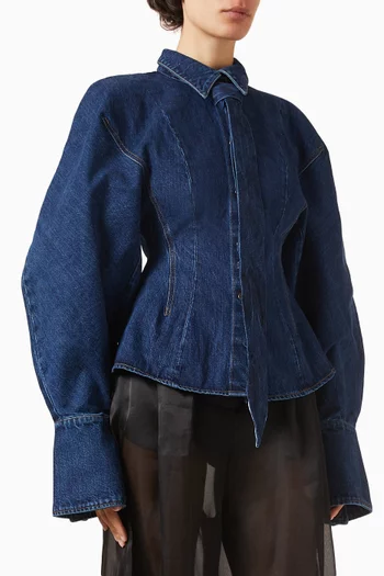 قميص بأكمام منفوخة دينم