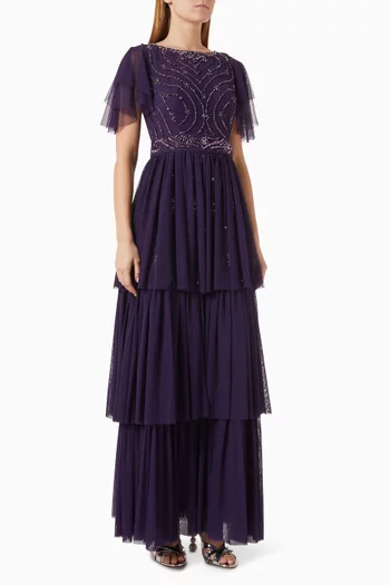 Sequin-embellished Tiered Dress in Tulle