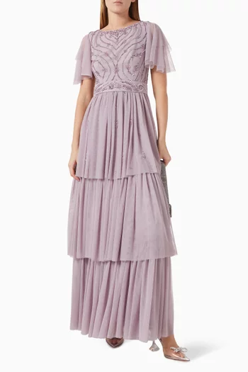 Sequin-embellished Tiered Dress in Tulle