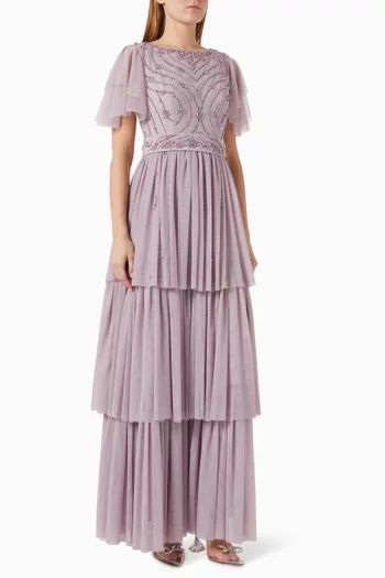 Sequin-embellished Tiered Dress in Tulle
