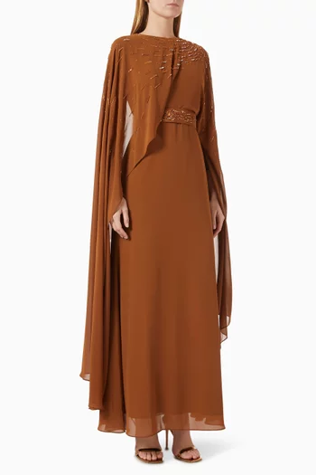 Sequin-embellished Cape Dress in Chiffon