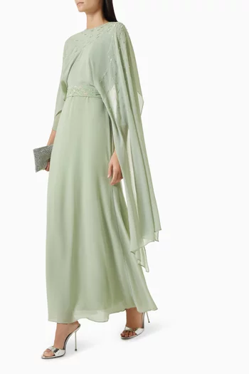 Sequin-embellished Cape Dress in Chiffon