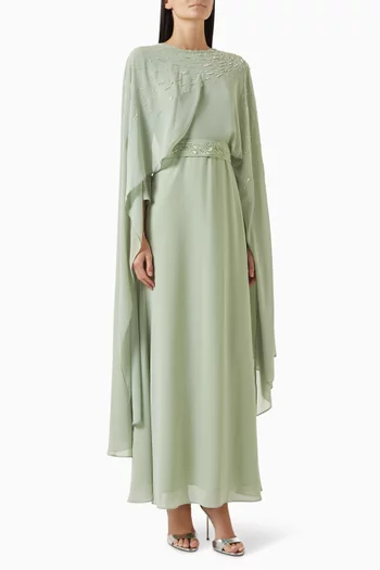 Sequin-embellished Cape Dress in Chiffon