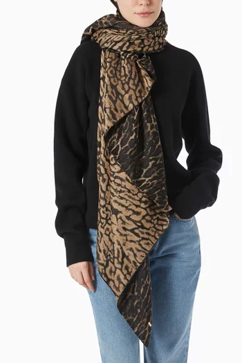 Large Square Leopard-print Scarf in Silk & Cashmere