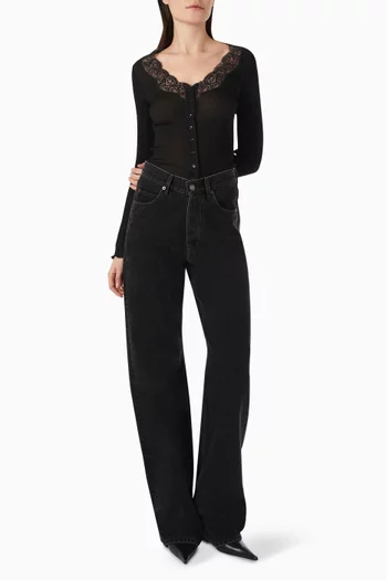 Lace-trim Cardigan in Ribbed Silk